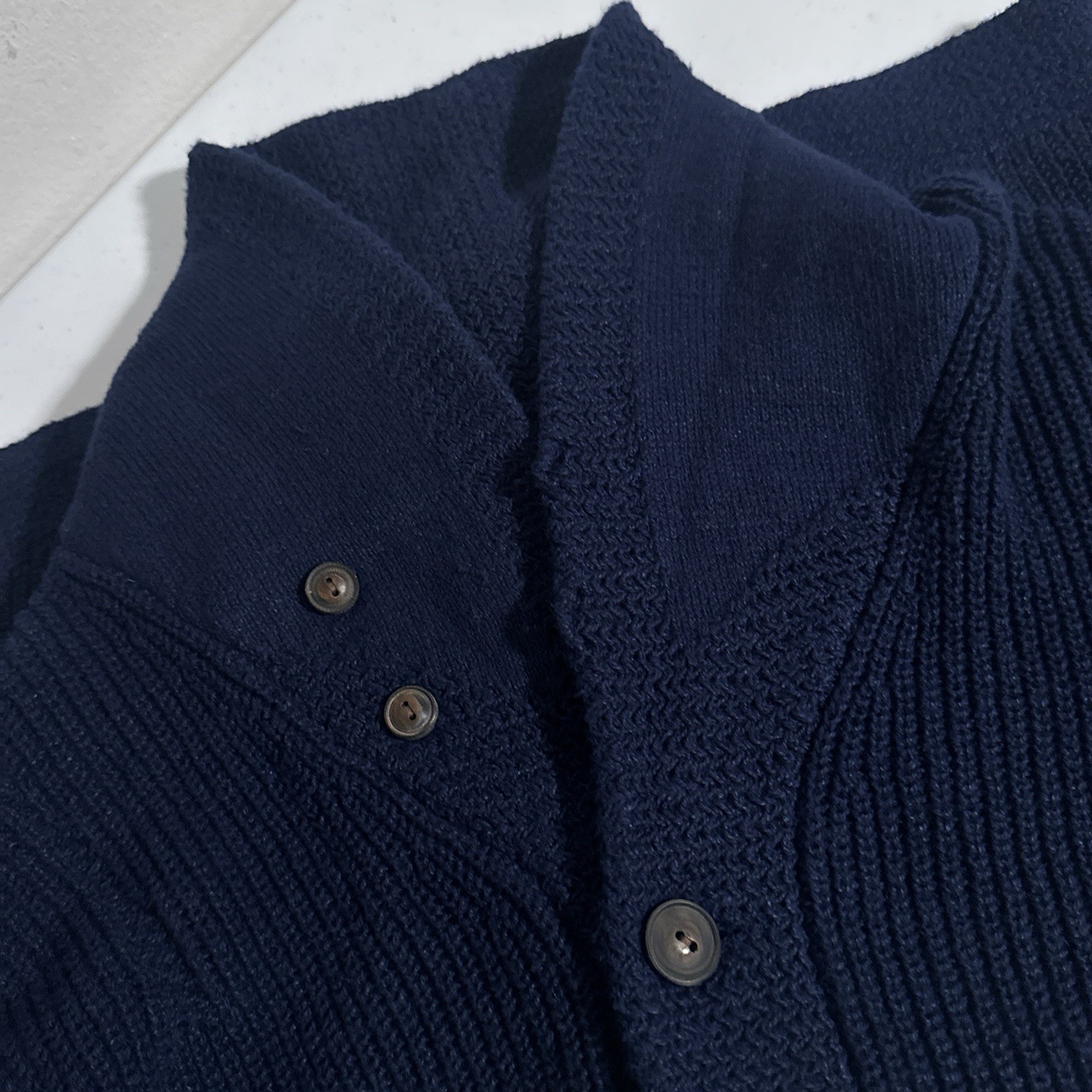 NEW Polo Ralph Lauren Men’s Large Navy Distressed Linen Cotton Shawl Cardigan L