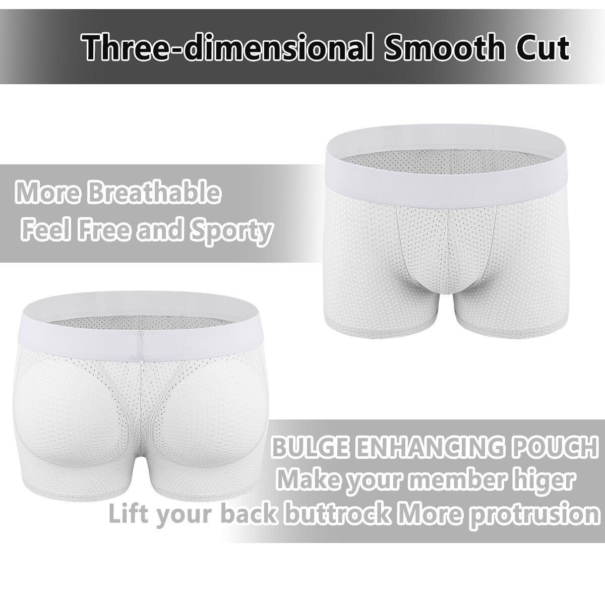 Men Padded Butt Lifter Enhancer Mesh Underwear Booty Boxer Briefs Shaper Panties