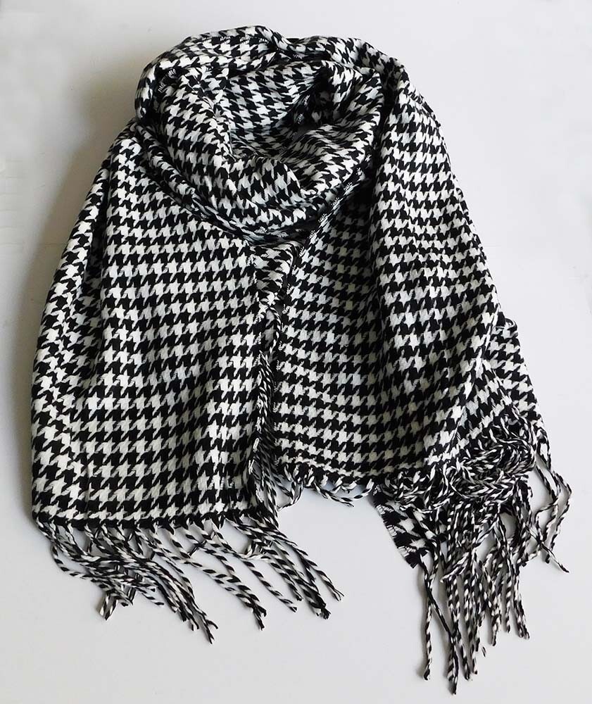 New Elegant Large Winter Italy Design Houndstooth Super Soft Scarf Black/White