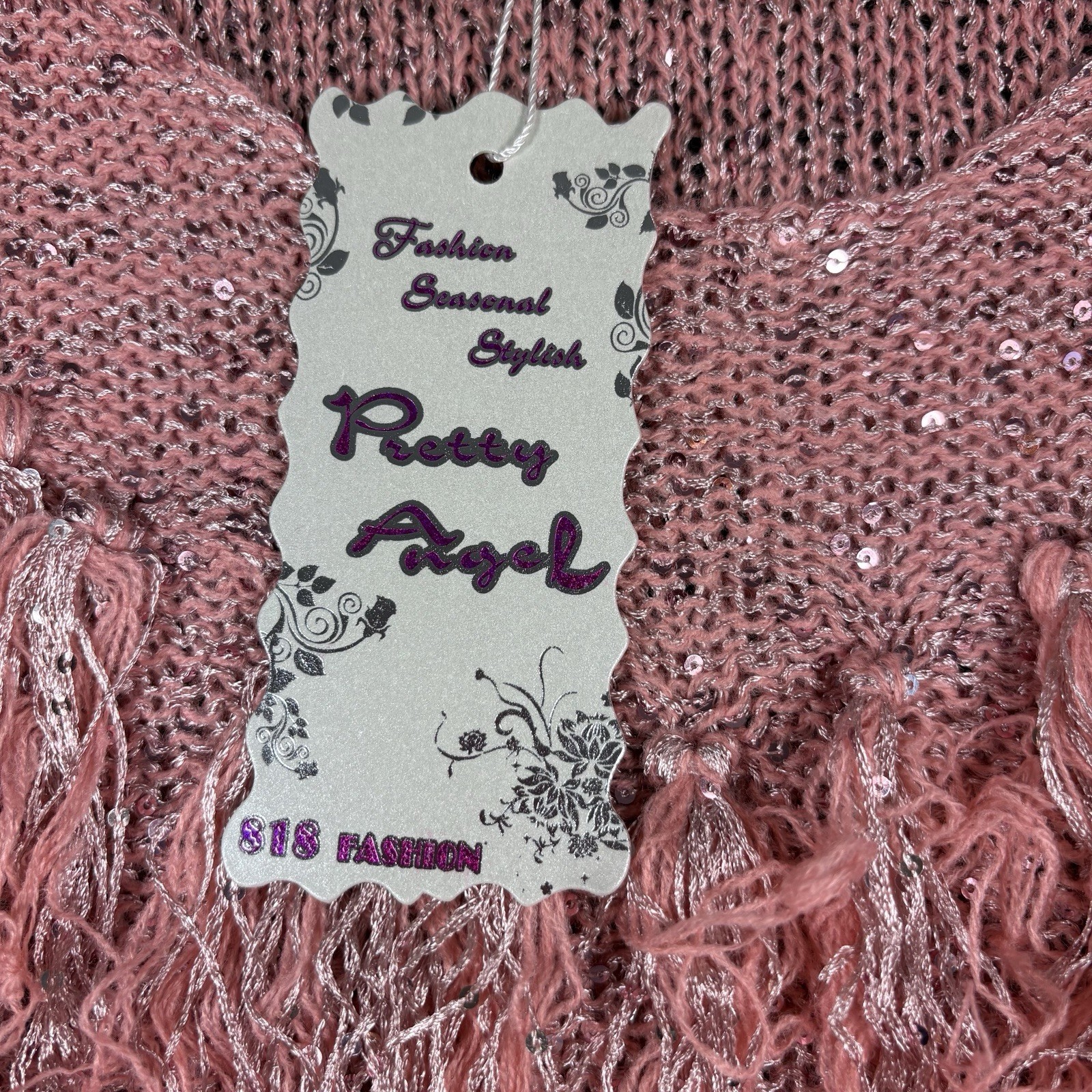 Pretty Angel Womens Crochet Linen Blend Pink Fringed Top Size XL Coastal Cowgirl