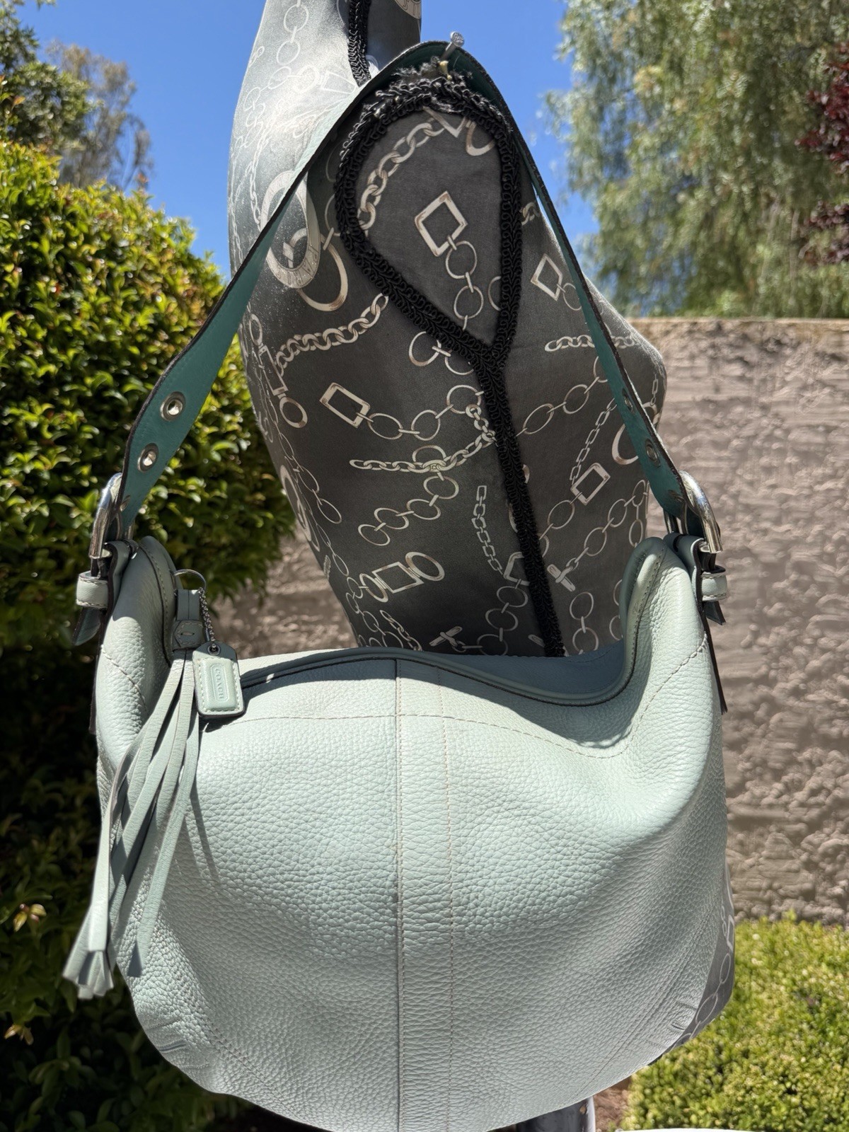 *worn* Vintage Y2K Coach 3227 Baby Blue Pebbled Leather Soho Hobo Shoulder Bag