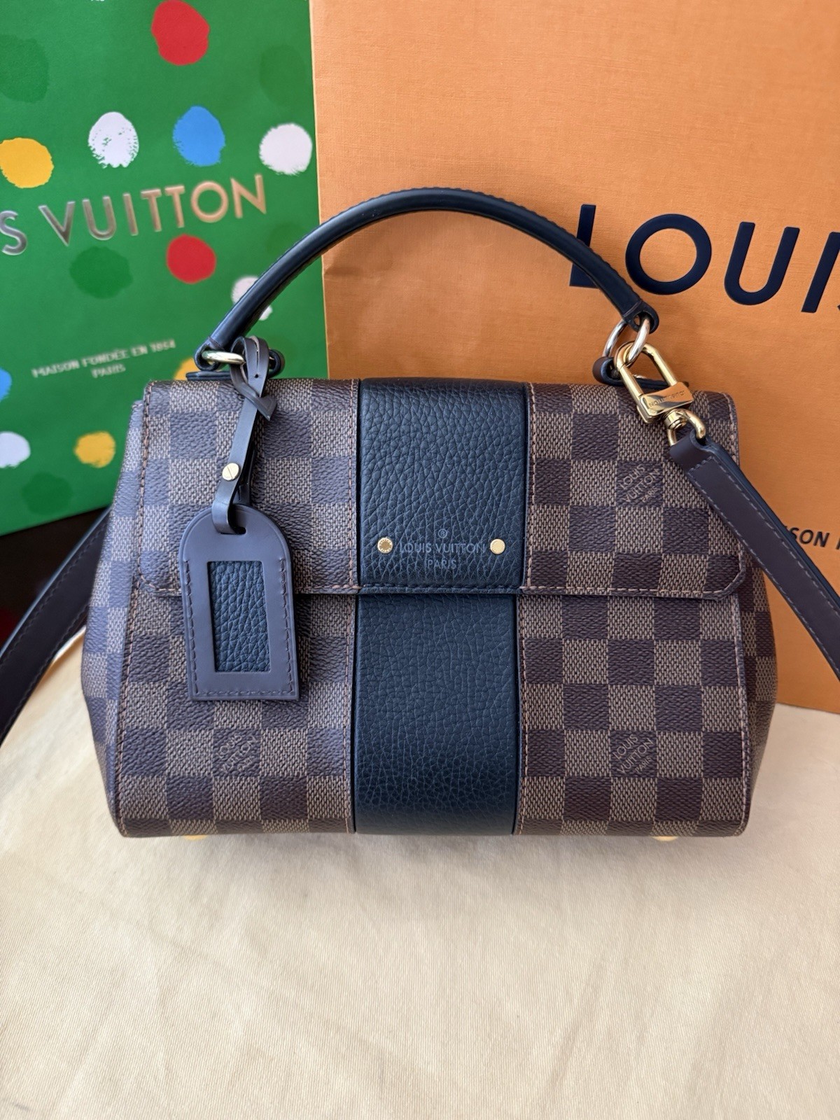 Louis Vuitton Bond Street BB Damier Ebene Black Leather Crossbody Bag Auth