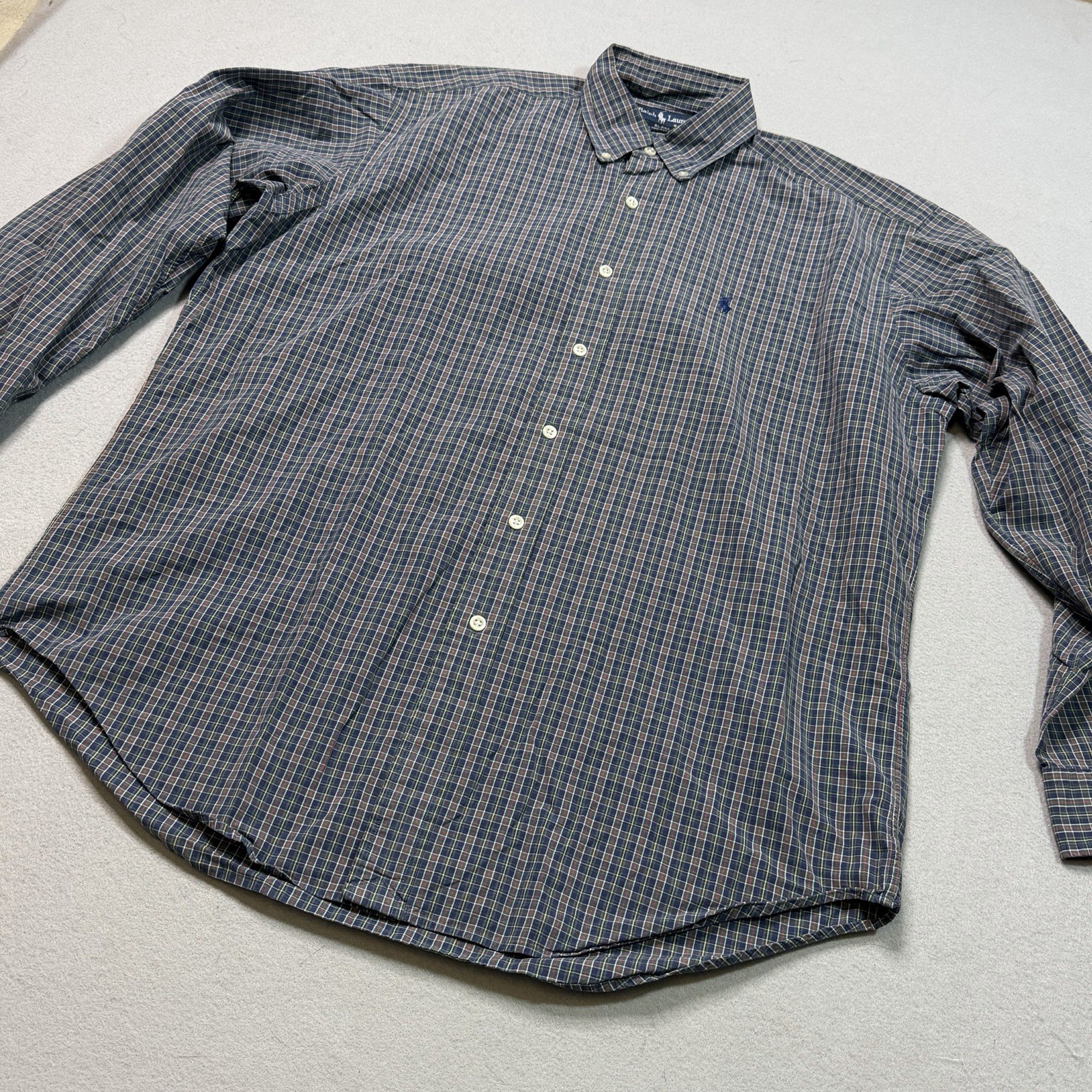 Ralph Lauren Men’s Slim Fit Button Down Plaid Checkered Shirt Grey M Medium
