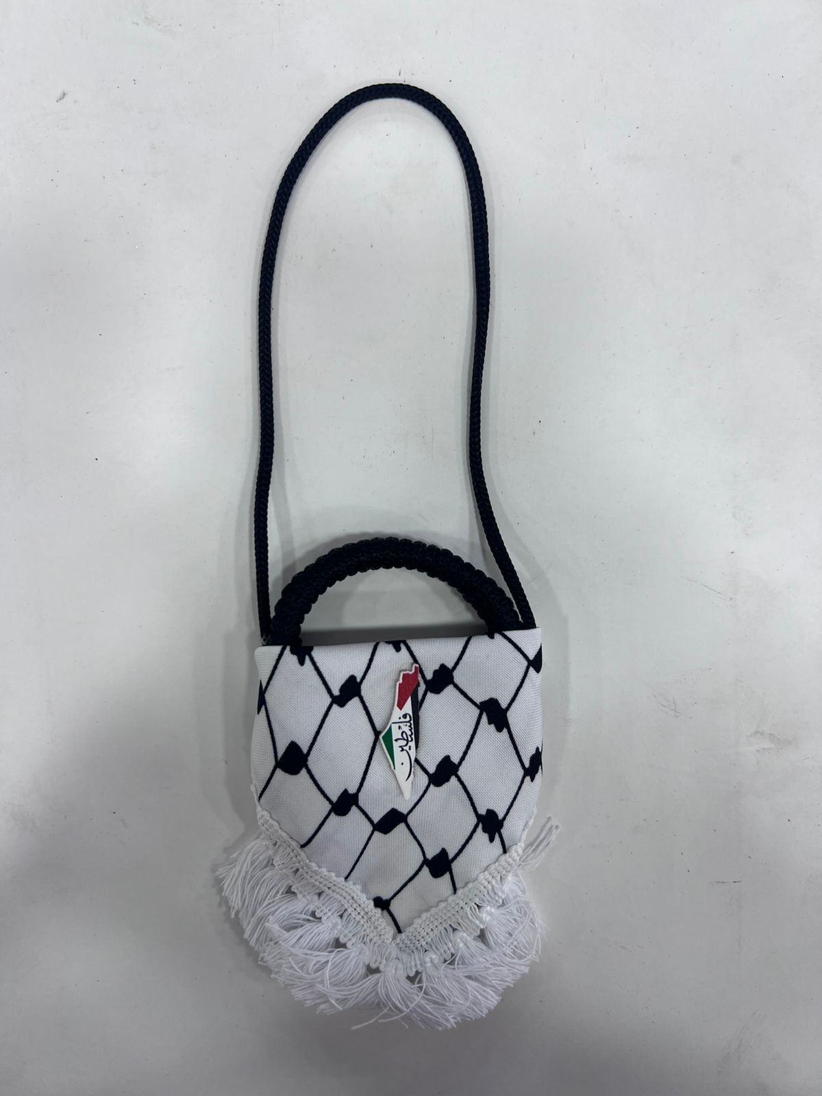 Jordanian Keffiyeh Car Mirror Charm Mini Bag Crown Pendant Boho Tassel Gift