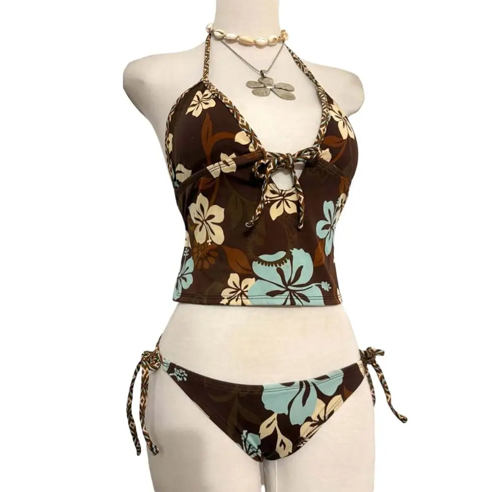 2Pcs/Set Fashion Summer Y2k Beach Bikini Punk Vintage Bikini Set Goth Casual Bea