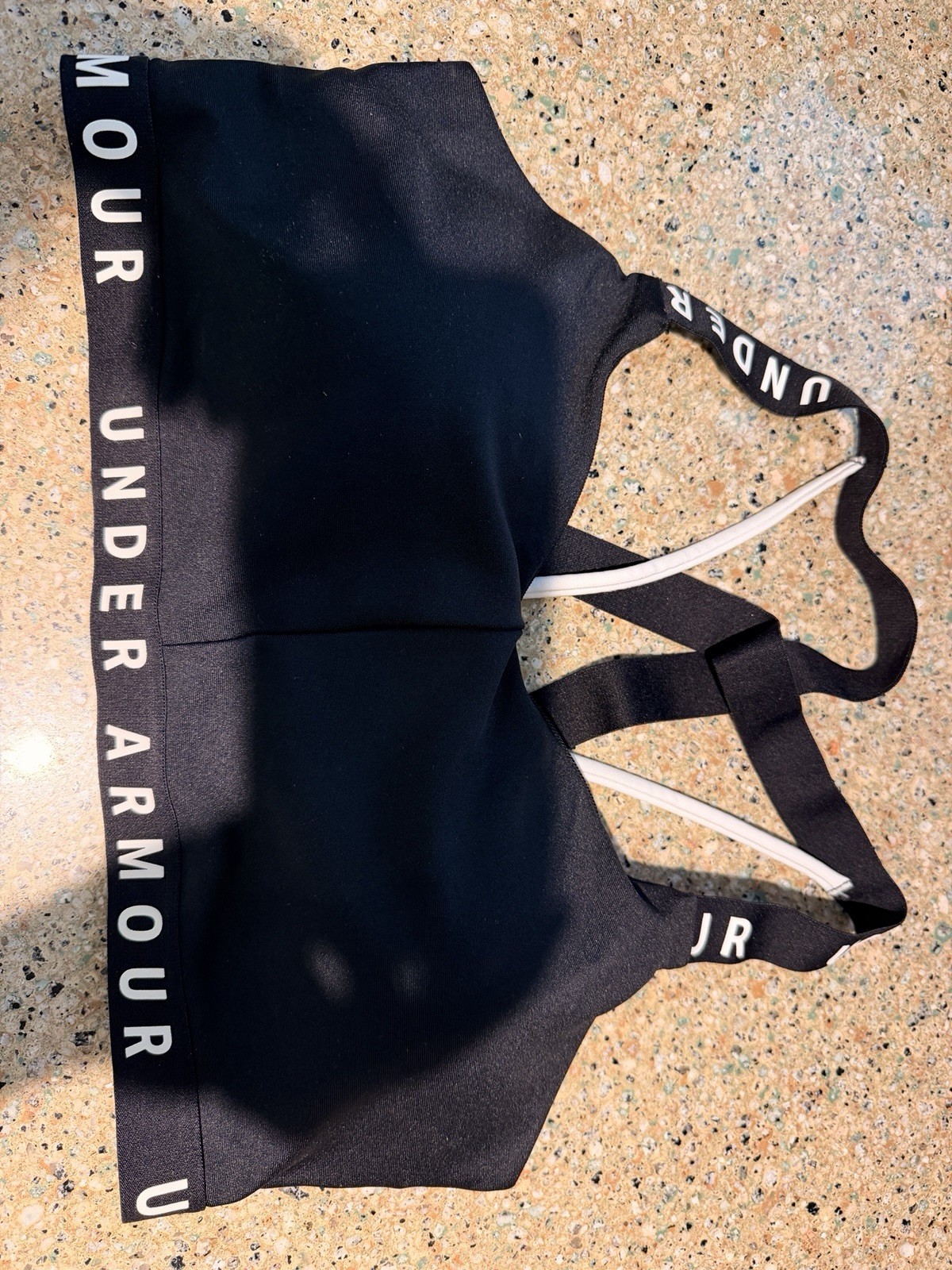 Under Armour Juniors 36D Black Crossback Strappy Wireless Sports Bra Logo