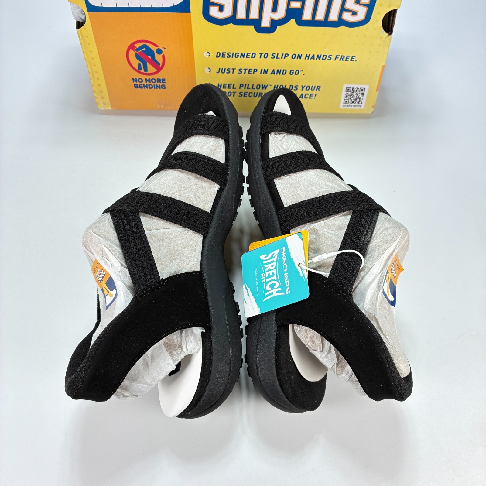 Skechers Slip-ins Reggae Slim Daily Vibe Black Casual Sandals 164038 Womens Sz 9
