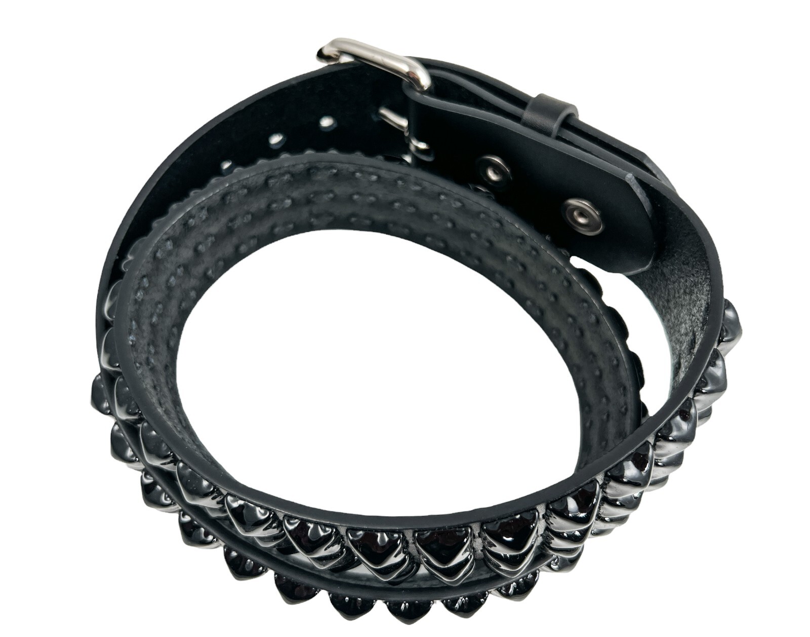 Black Pyramid Stud Belt Genuine Leather Three Row Rock Goth Sid Vicious Punk