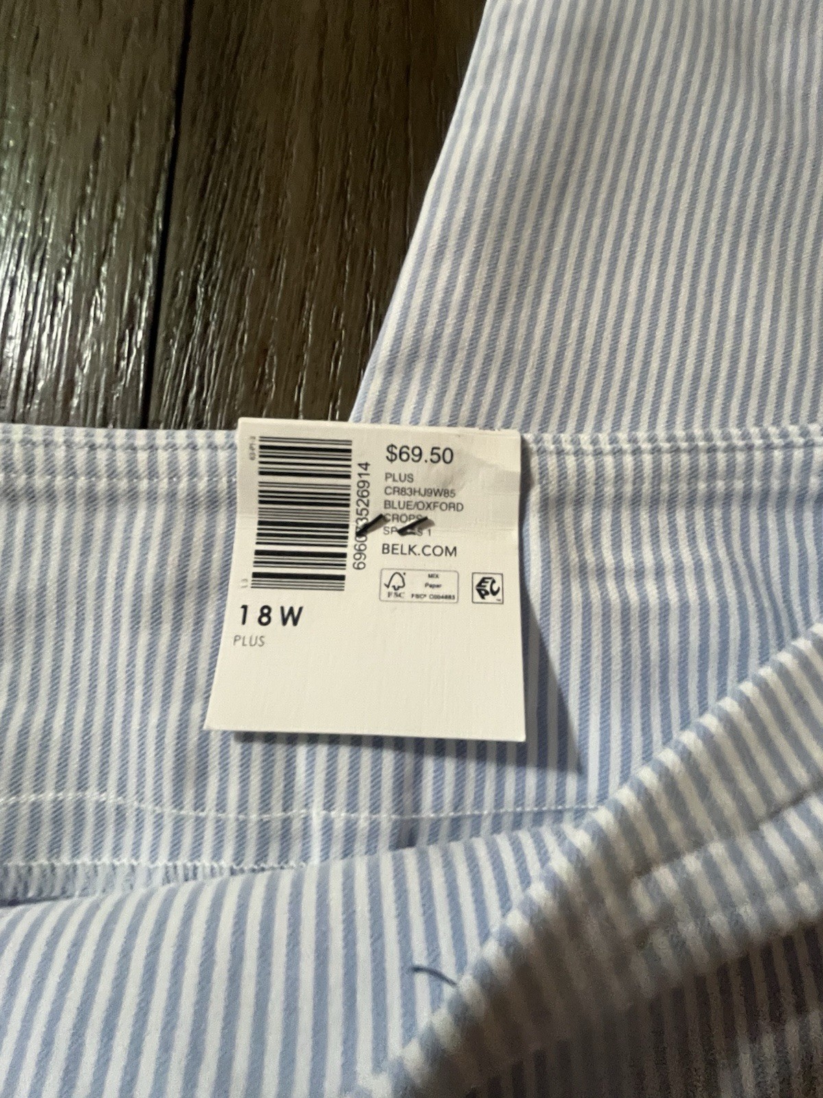 Crown & Ivy Blue/White Striped Flat Front capri Women Plus Size