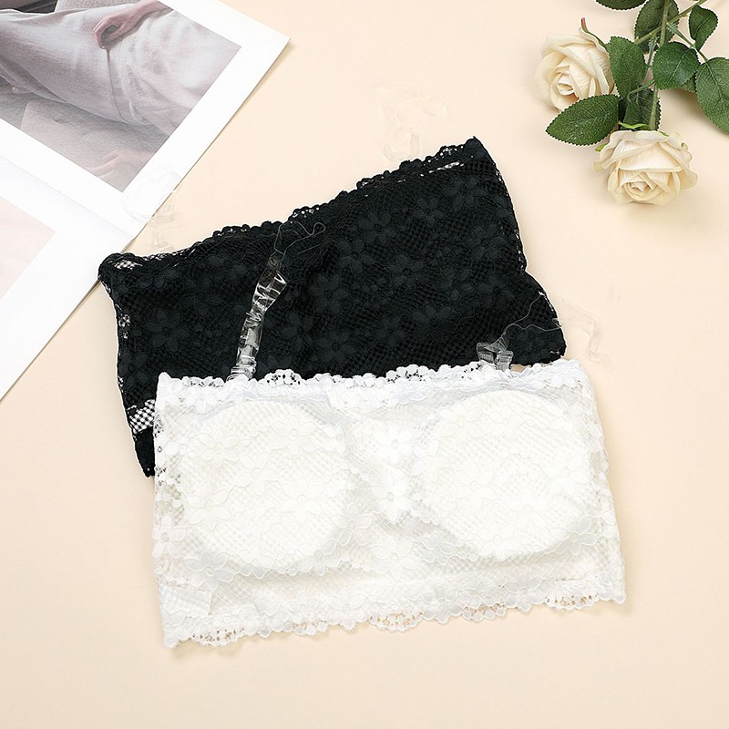 2 Pack Womens Tube Top Lace Bras Bralette Bandeau Strapless Lingeries Underwear