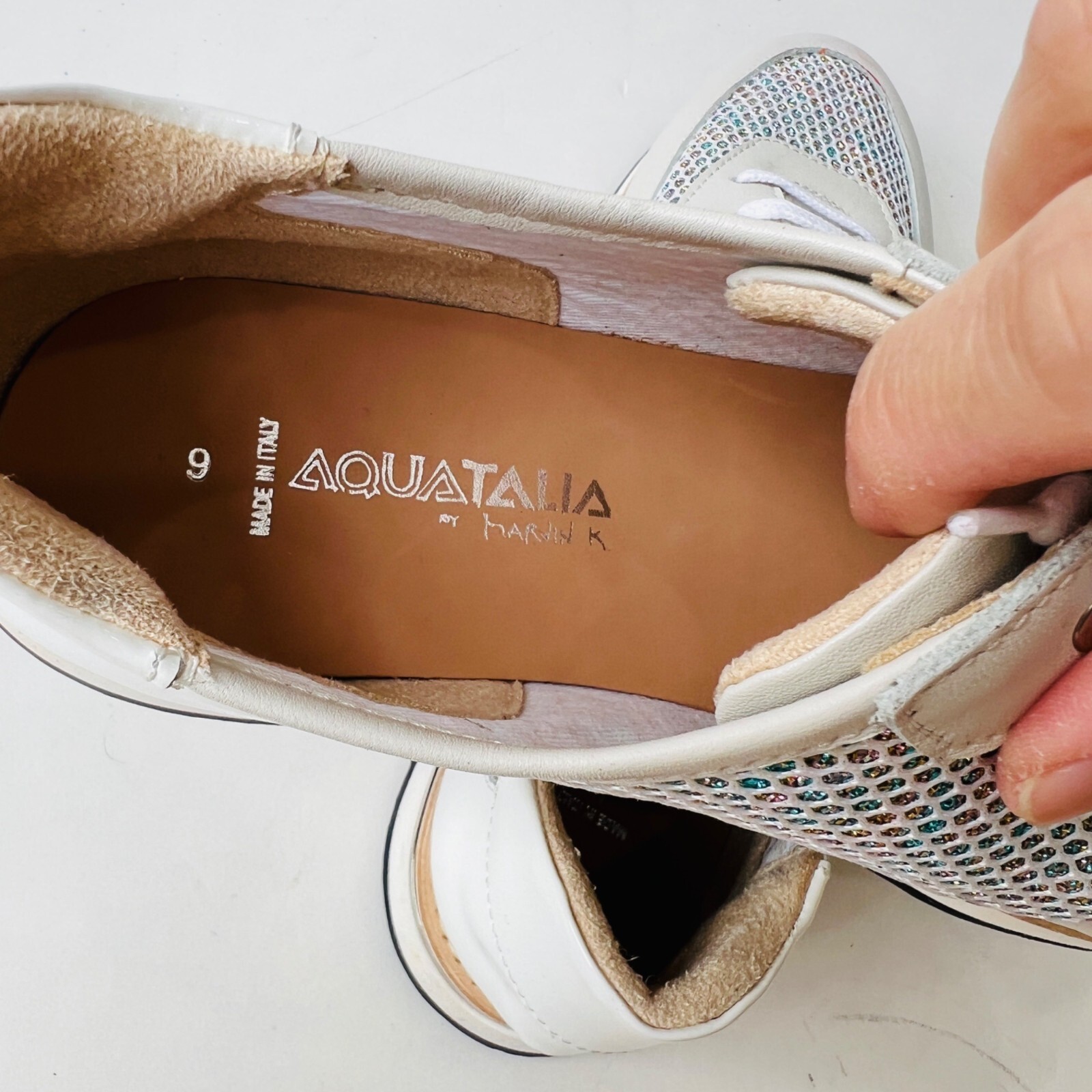 Aquatalia mesh and leather Nahla sneakers, White, Size 9