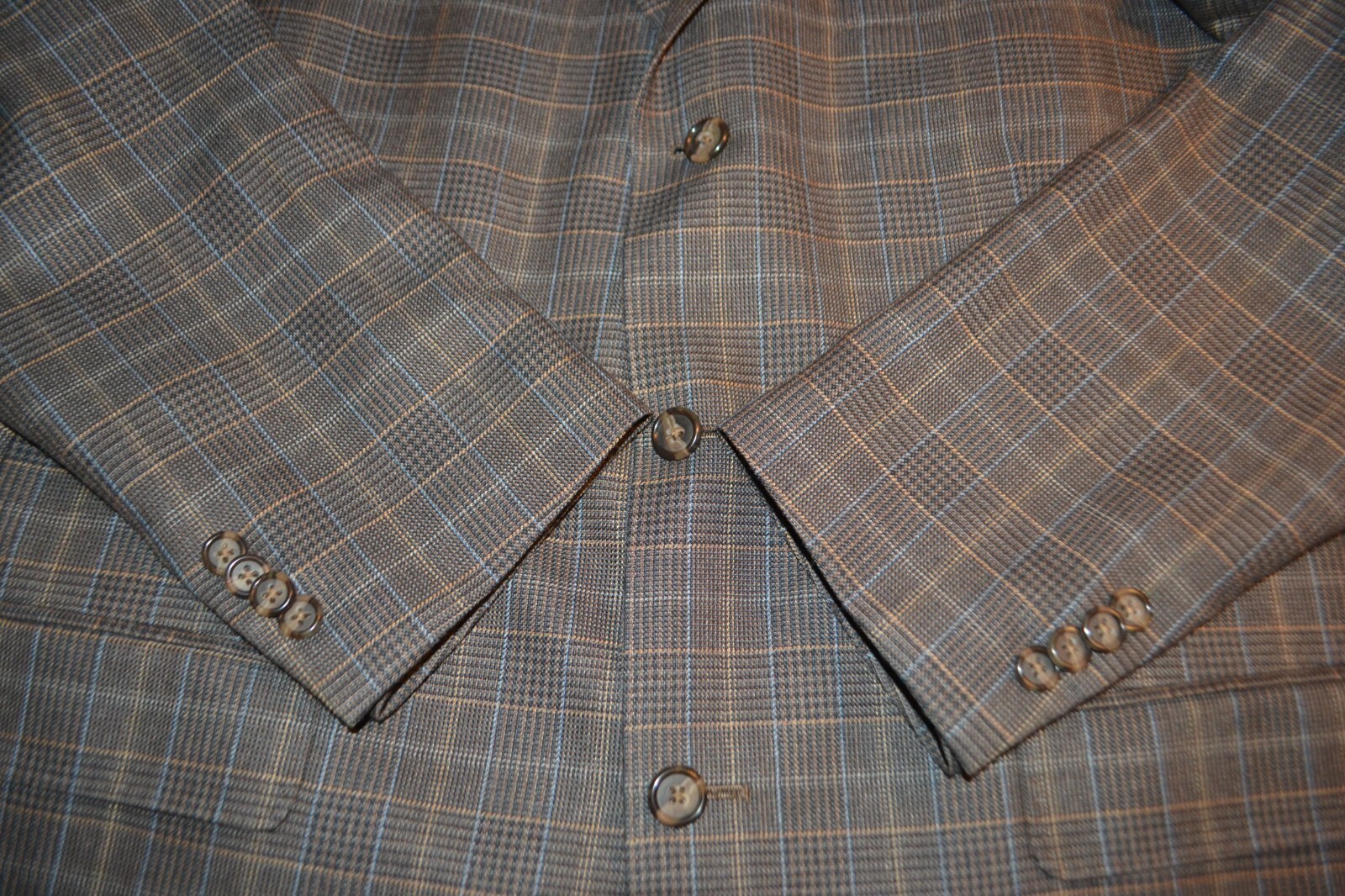 Kroon Men Wool Silk Check Brown 3 Front Button Sports Coat Sz 42R