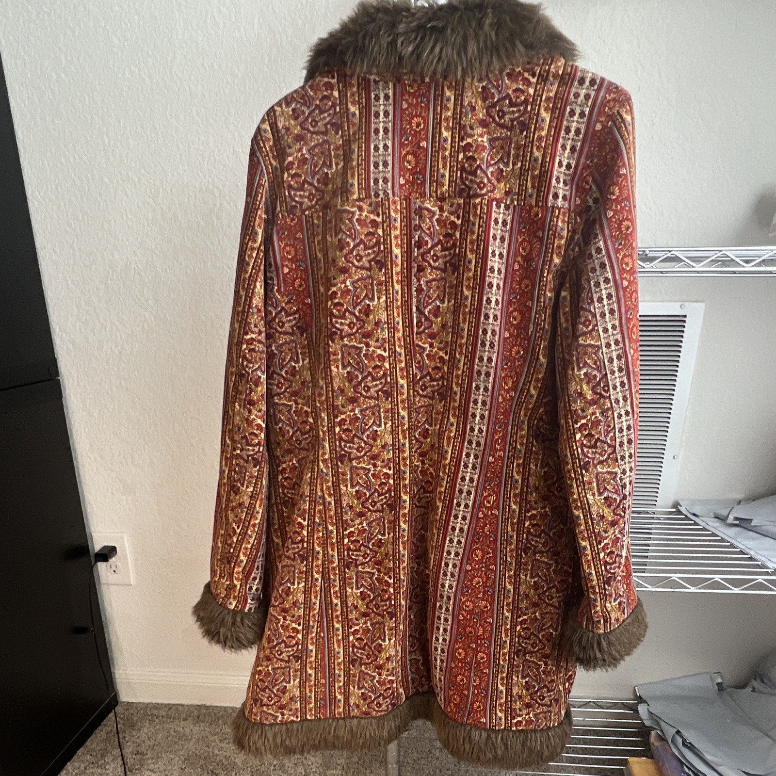 ZARA TRF Women’s Multicolor Paisley Coat Fur Trim Lined Button Front Size L