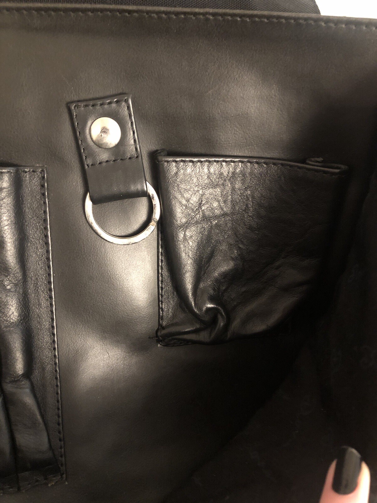 Unisex Messenger Bag Structured Sleek Onyx Vegan Leather Multi-Pocket Satchel