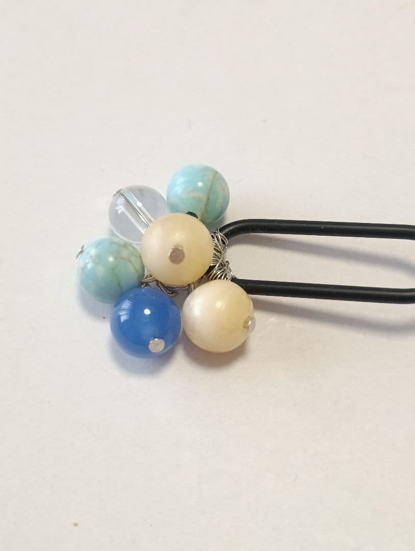 Handmade Natural Stone Hairpin with Blue Beads, S-03