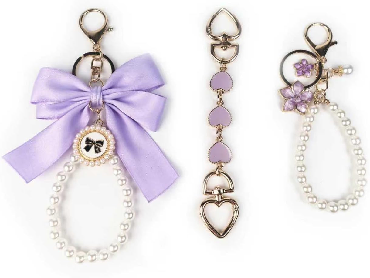 3 Pcs Bag Extender Chain Ribbon Bow Keychain Extender Bag Strap Pearl Purse Chai