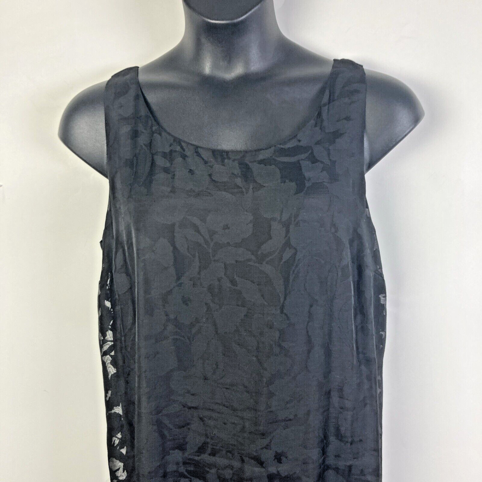 J Jill Dress XL maxi shift floral black on black burnout cocktail sleeveless