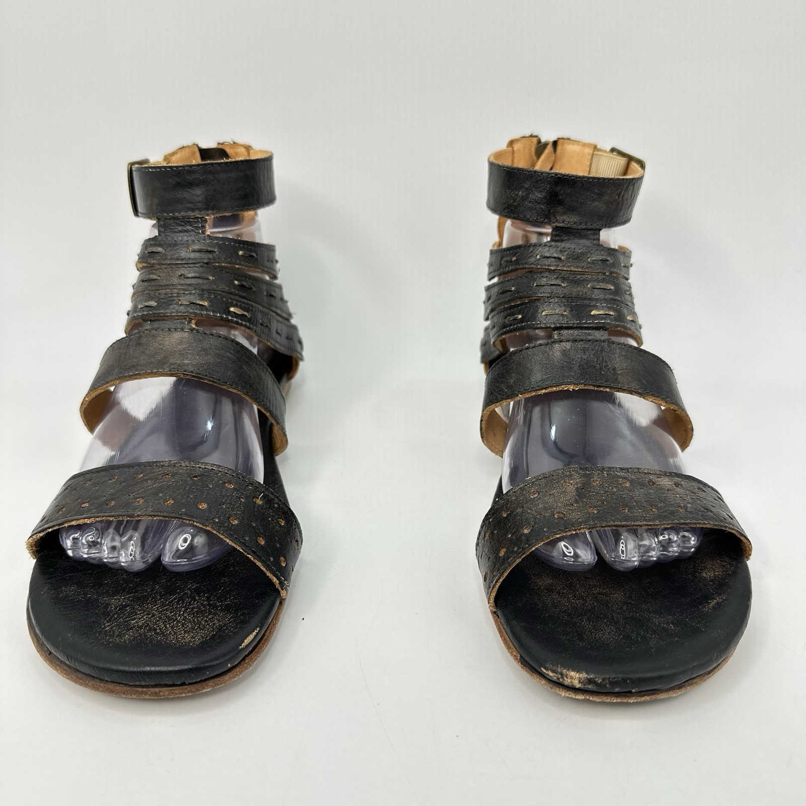 BED STU-Artemis Gladiator Sandals Black Hand Wash Leather Zip Women Size 9.5