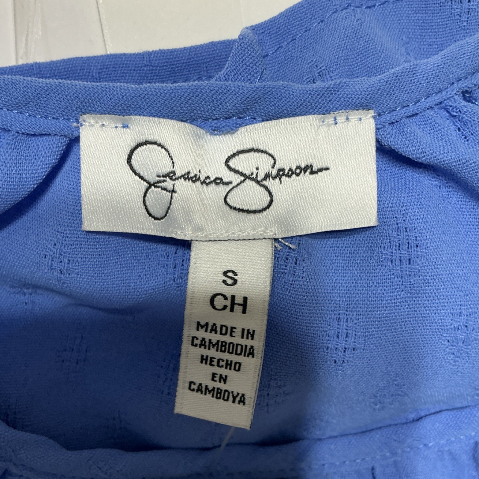 Jessica Simpson Blue Solid Woven Textured Ruffle Long Sleeve Blouse Women’s S