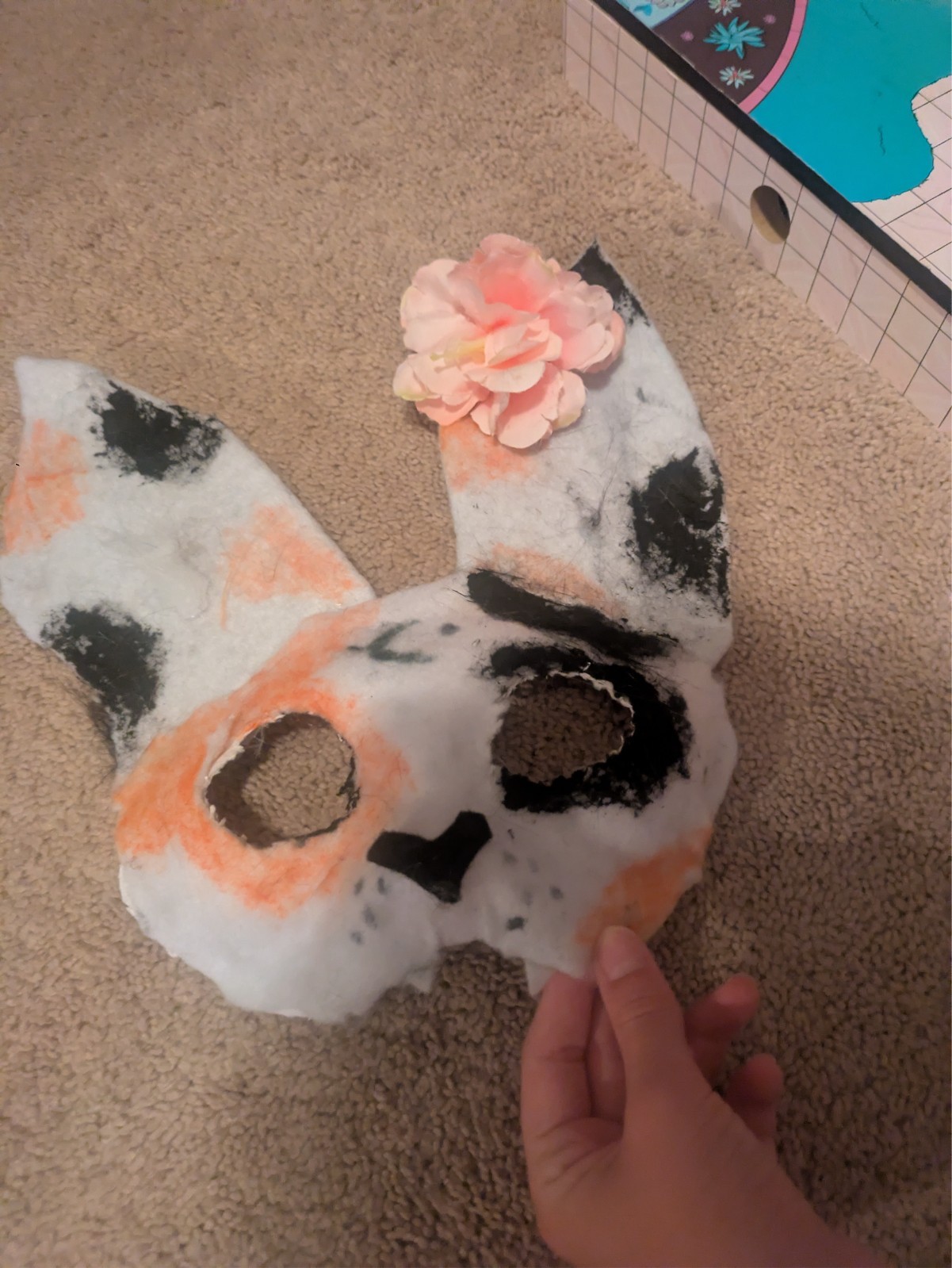 LQ READ DISC Therian Cat Mask Calico Cat Felted Hand Painted Orange White Black