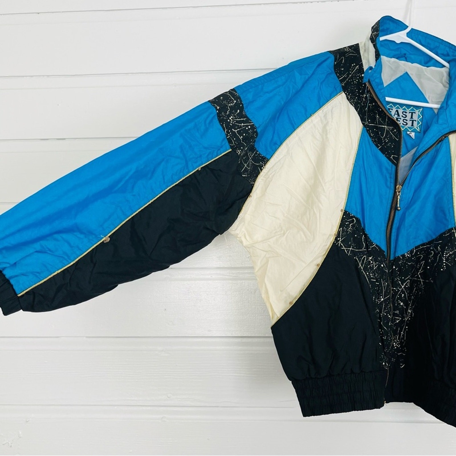Vintage 90s Windbreaker Jacket Wacky Abstract Electric Blue Gold Black Splatter