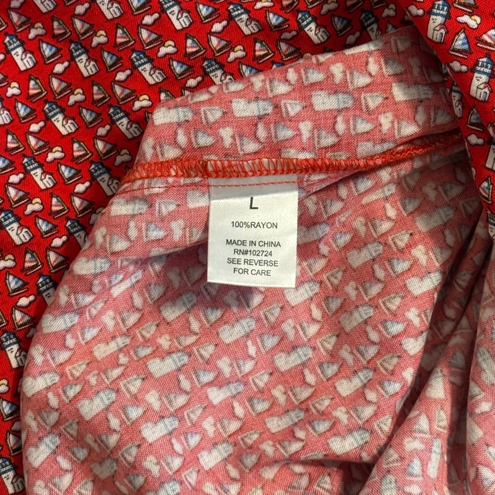 Grand & Greene Womens Red Nautical Lighthouse Sailboat Print Sleeveless Blouse L