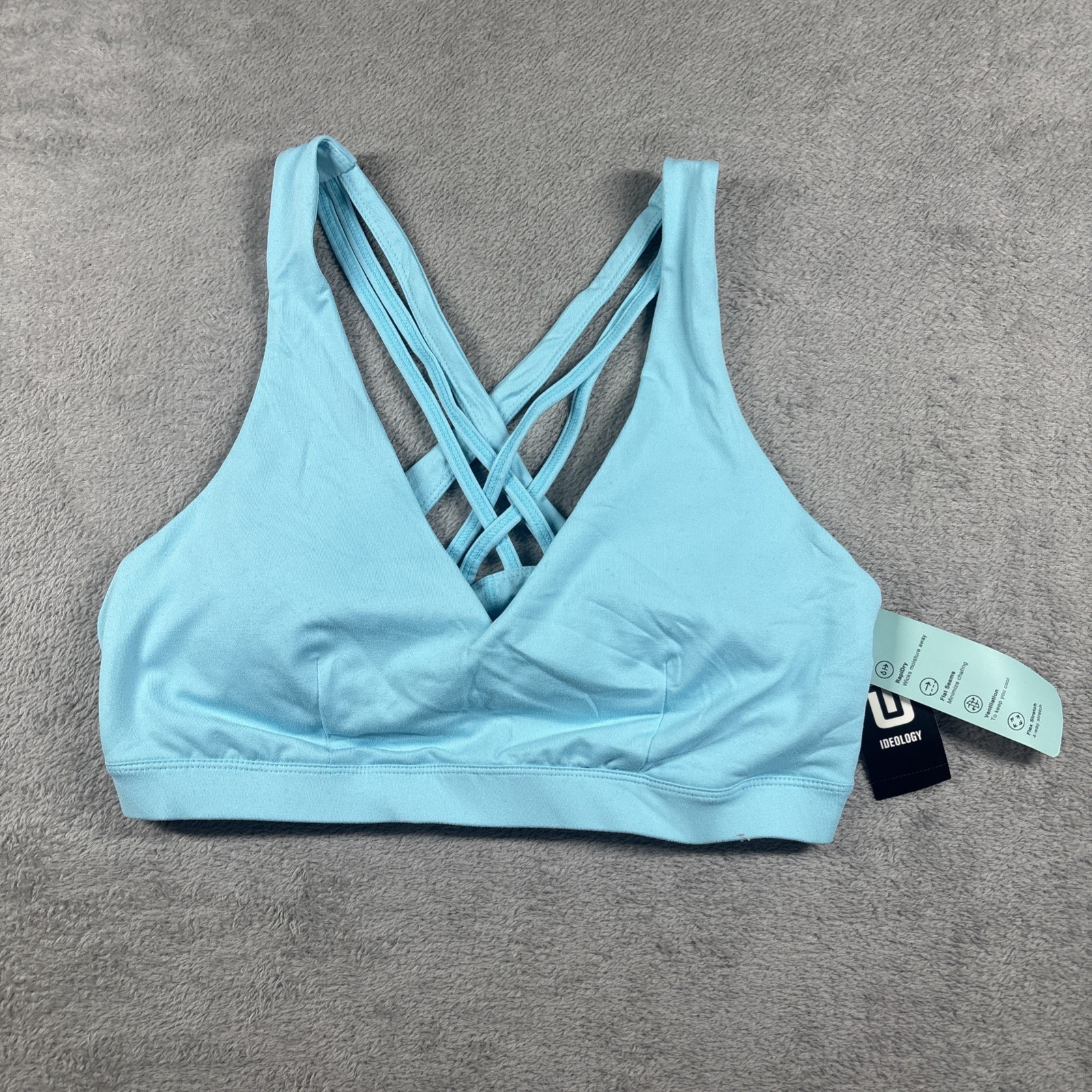 NWT Ideology Women’s Cross Straps Low Impact Padded Sports Bra Light Blue Size L