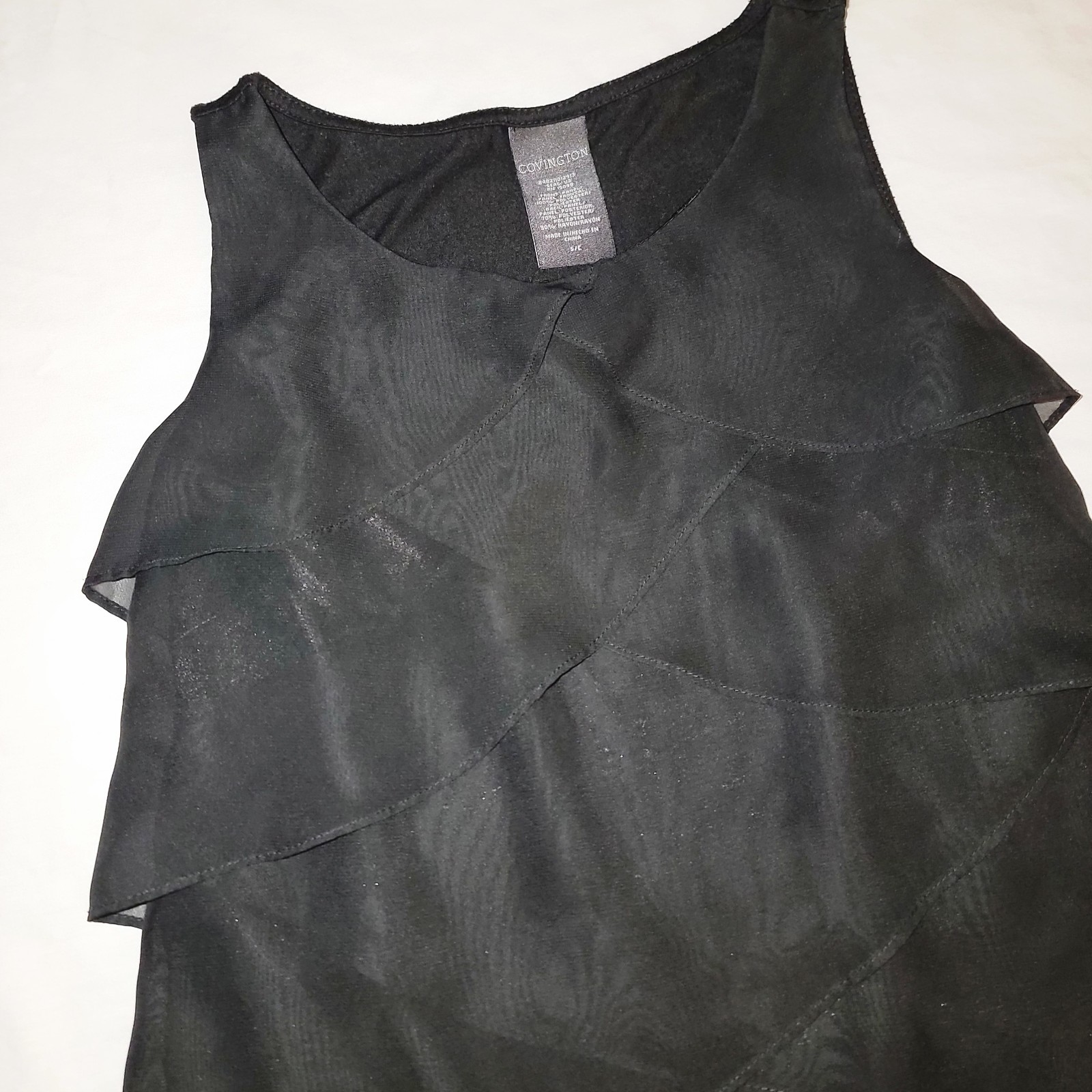 Covington Black Layered Chiffon Sleeveless Tank Blouse Scoop Neck Womens S