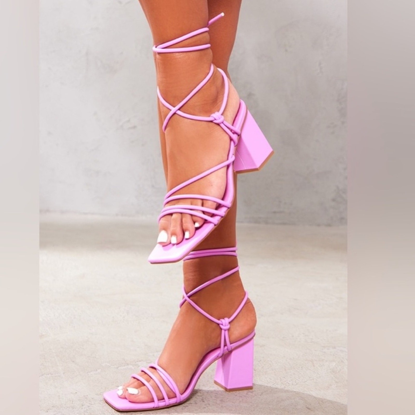 PrettyLittleThing White Strappy Block Heel Sandals Square Toe NIB Multi Size