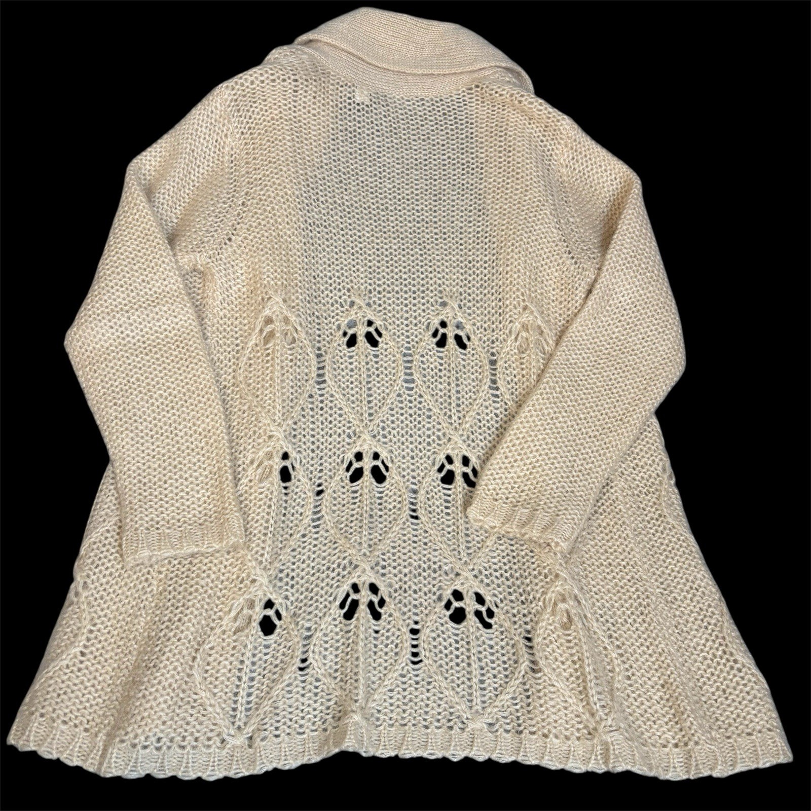 Moda International Cream Mohair Long Open Cardigan Sweater Large Cottagecore