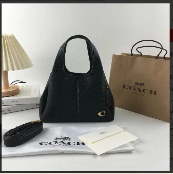 COACH CM545 Lana Shoulder Bag 23 Polished Pebble Leather Black .New
