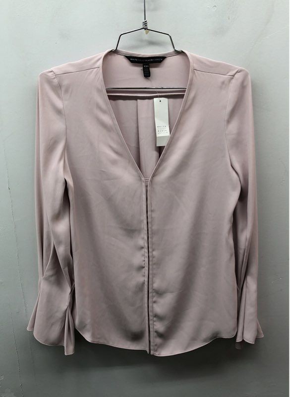 White House Black Market Women’s Cottage Rose Pleated Cuff V-Neck Blouse Sz XXS