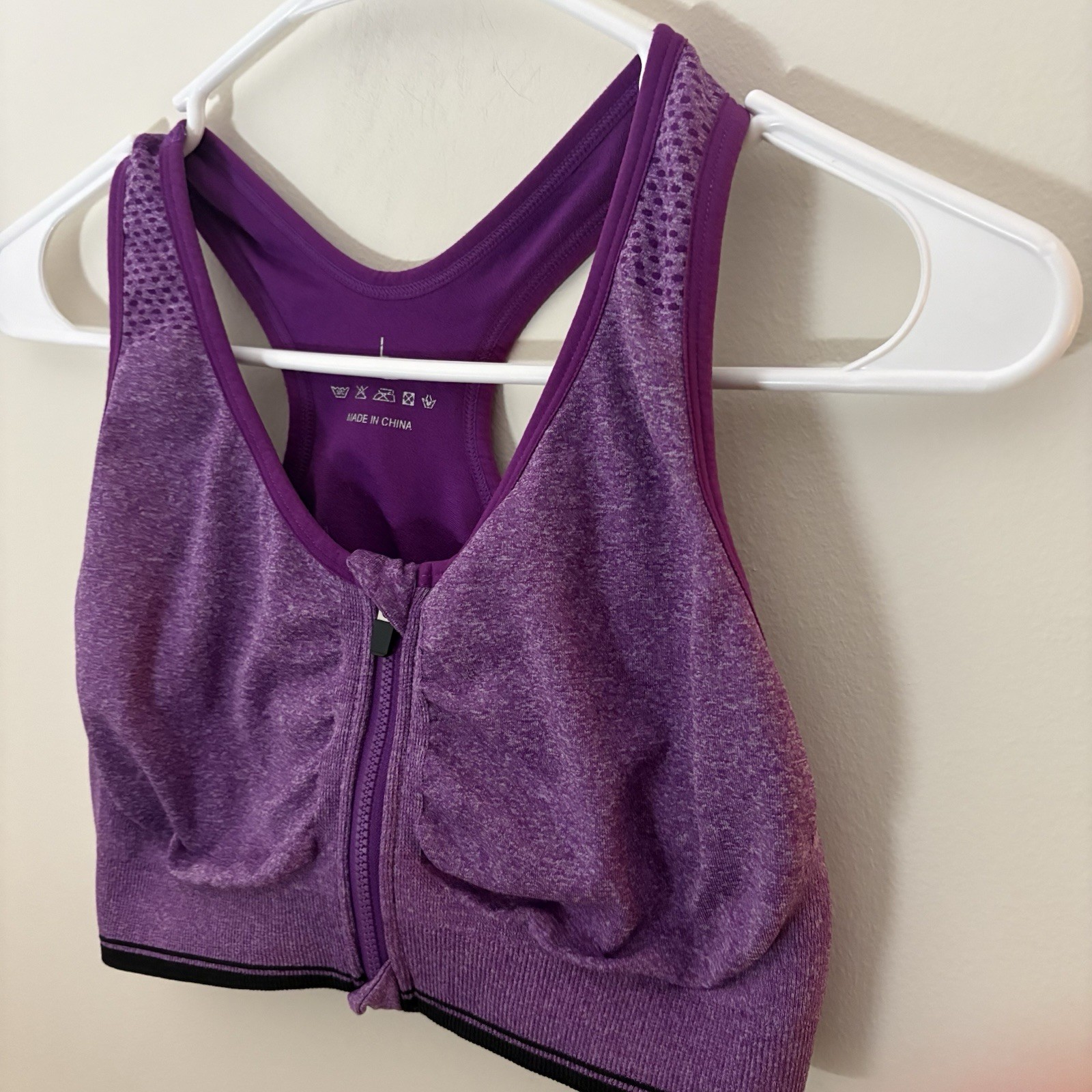 Women’s Large Sports Bra Purple Full Zip Non Padded Workout Gym Leisure R7