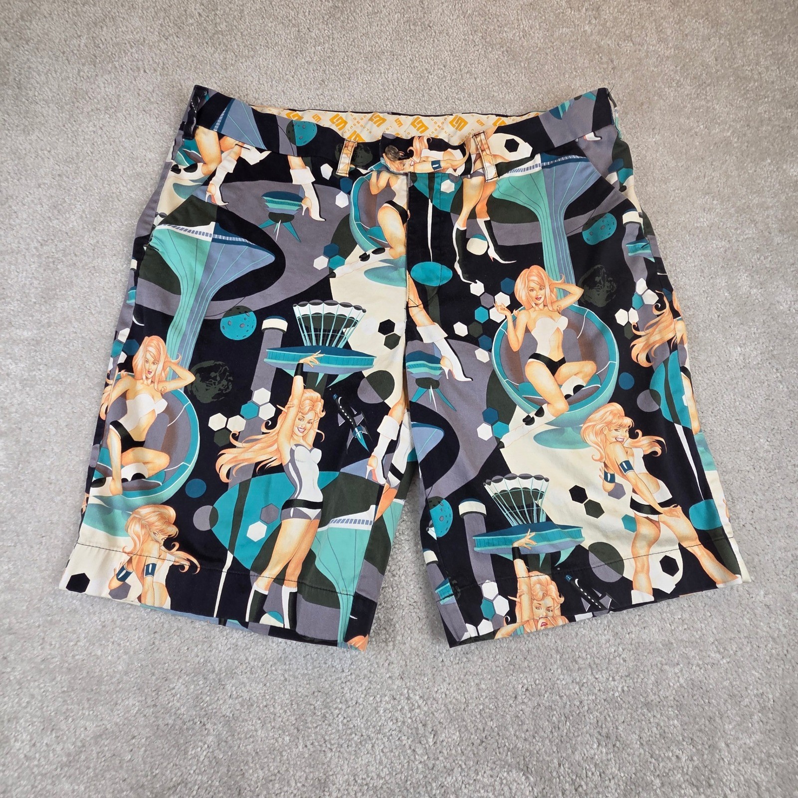 Loudmouth Golf Shorts Mens 40 Retro Pinup Graphic Print Stretch Shorts