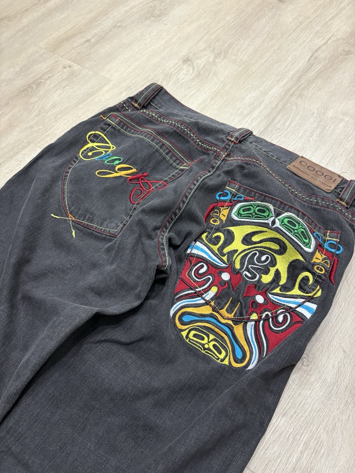 COOGI Men’s Black Denim Jeans Straight Regular Fit Embroidered Logo 5-Pocket