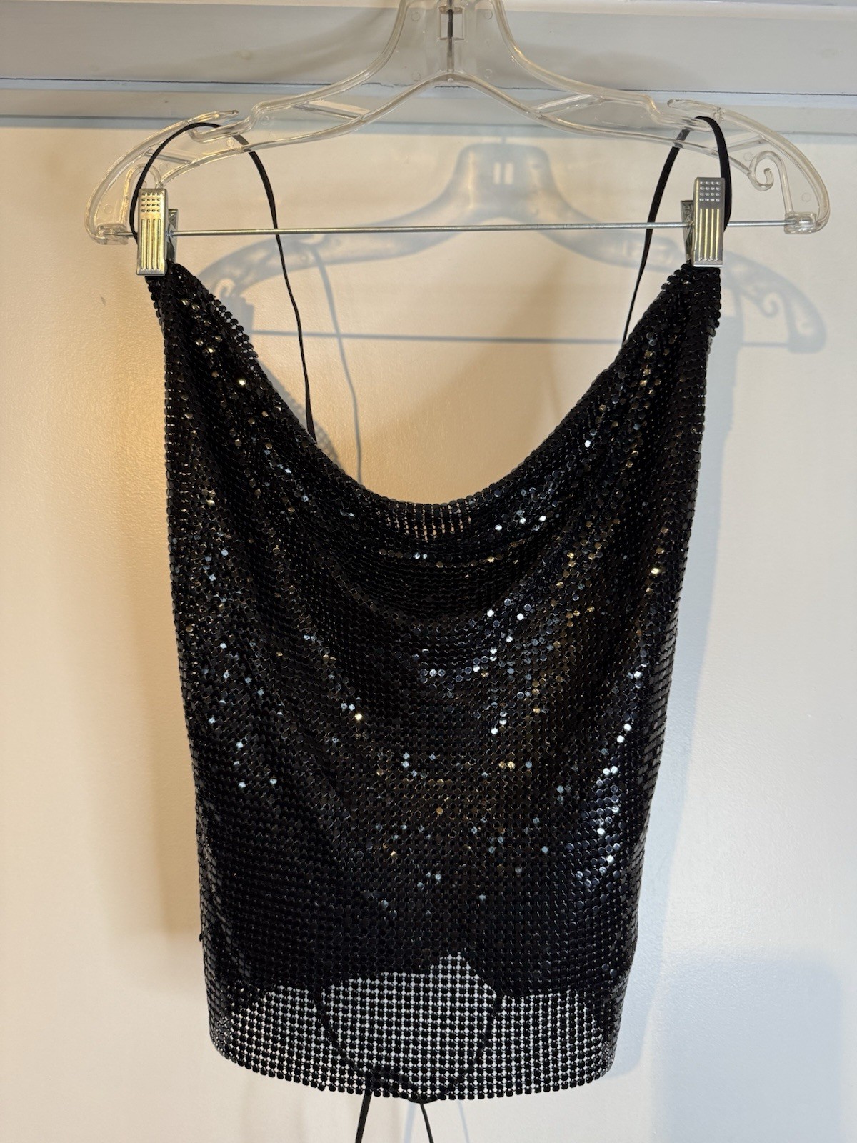 Bisou Bisou Michele Bohbot Metal Backless Lace Up Black Top Tank AMAZING vintage