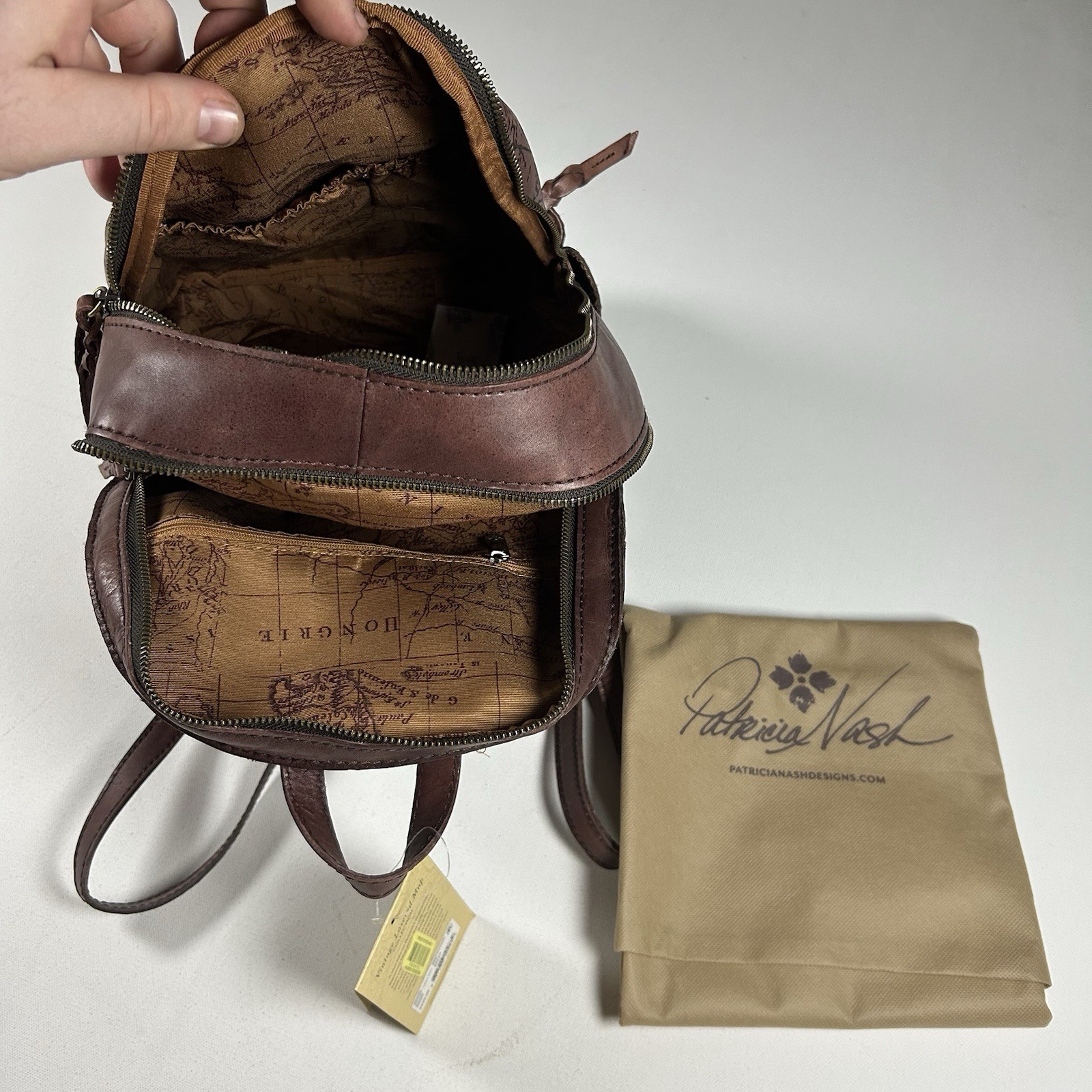 NWT Patricia Nash ITALIAN Leather Map Countries Western Backpack + Dust bag