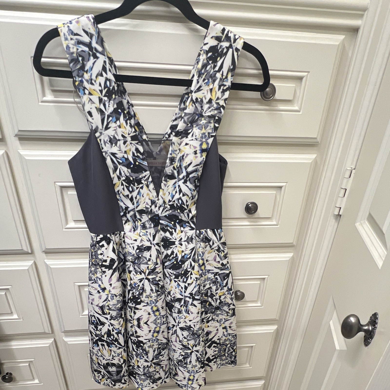 Rebecca Taylor Multicolor Abstract V-Neck Sleeveless A-Line Short 100% silk