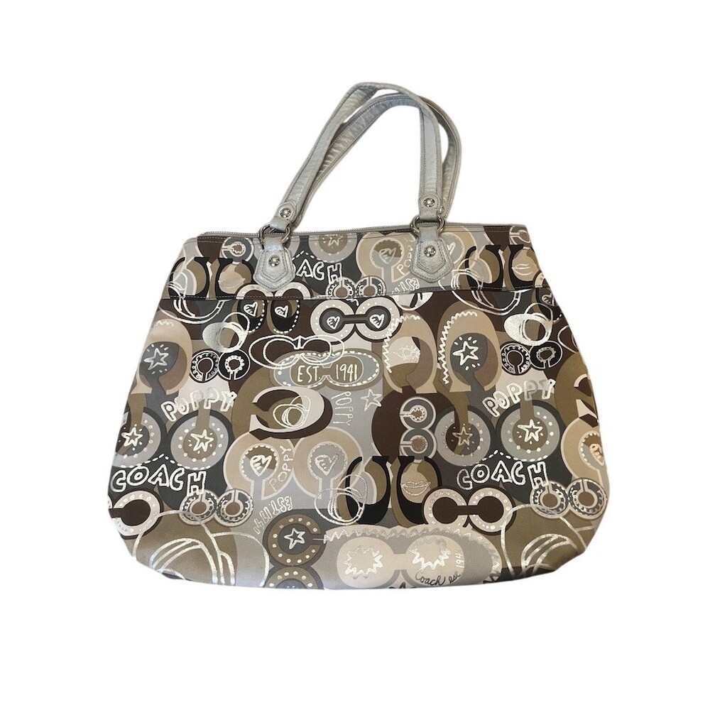 Coach Poppy Graffiti Glam Tote Shoulder Bag Multicolor Large Zip Top Charm