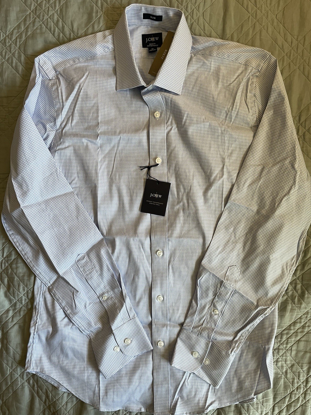J. CREW Bowery Slim Performance Stretch Dress Shirt in Blue Check Size M CA351