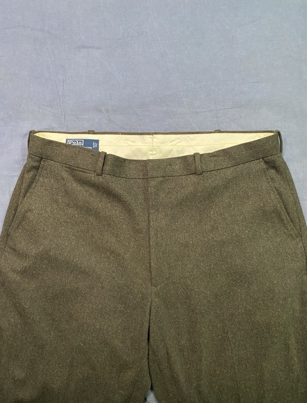Polo Ralph Lauren 40×32 Wool Flannel Trousers Flat Front Italian Fabric Green