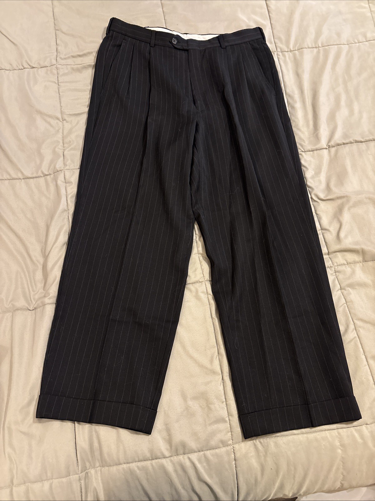 40R 34X28 Gianfranco Ruffini Men’s Black Pinstripe Suit