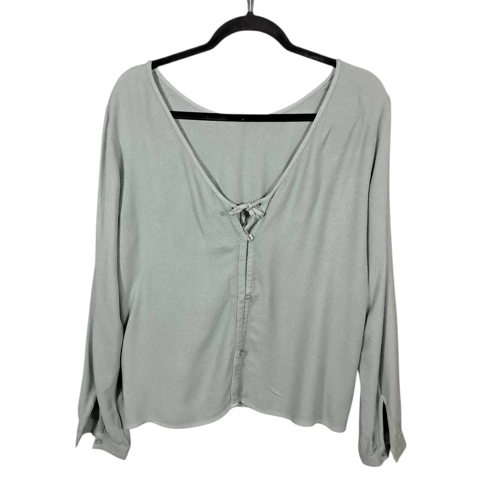Cloth & Stone Womens Top Small Tie Back Long Sleeve Seafoam Oversized Office