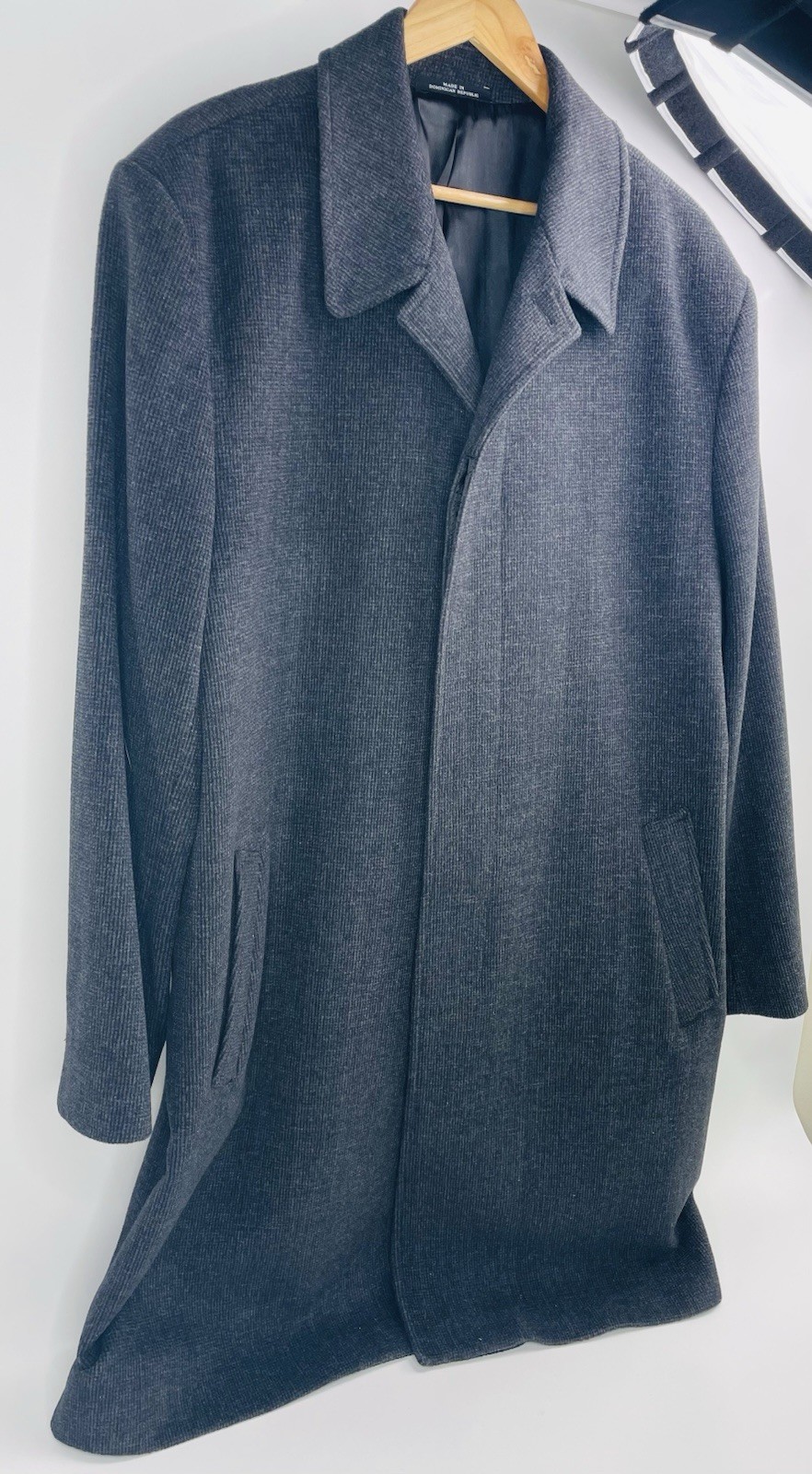London Fog Mens Wool Coat 44L Trench Coat Dark Grey Double Breasted USA
