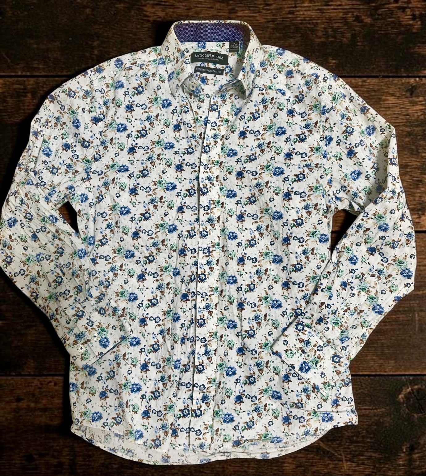 Nick Graham Stretch Men’s 15 32/33 Button-Up Long Sleeve Shirt Modern Fit Cotton