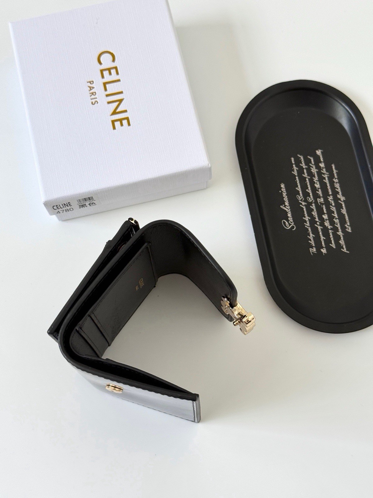 CELINE Black Wallet Gold Logo Hardware Zip Coin Pocket Credit Card Solid Women’s