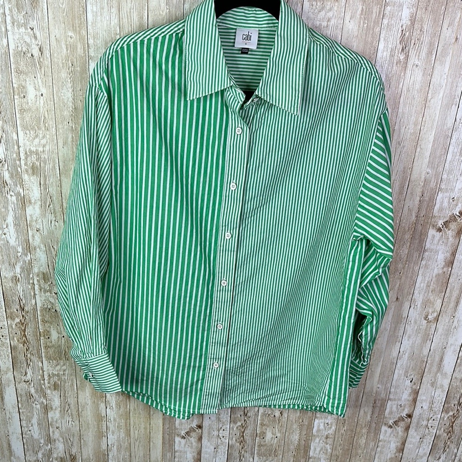 CAbi Green Striped oversized dads Shirt