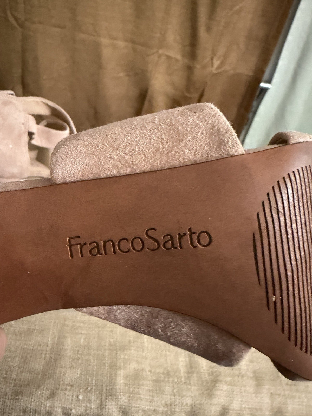 Franco Sarto Beige Leather Strappy Block Heel Sandals Women’s 7.5M Ankle Strap