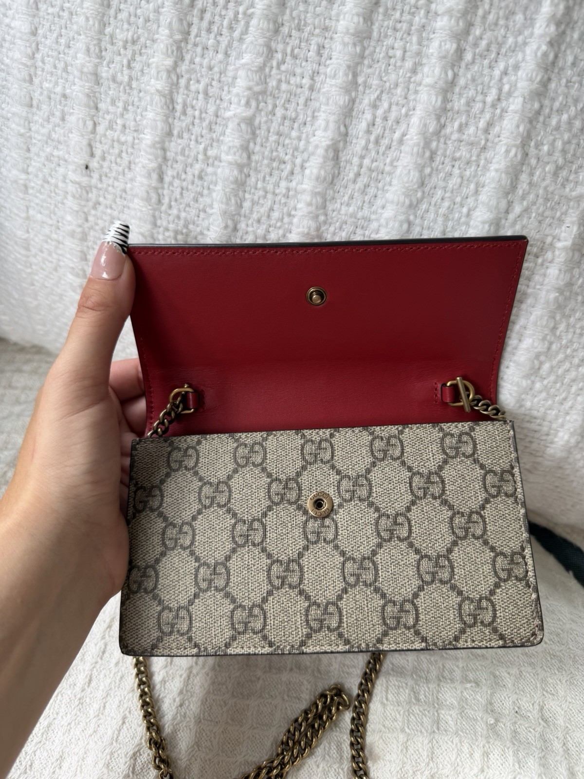 Gucci GG Supreme Monogram Mini Cherry Chain Crossbody Wallet on Chain Bag