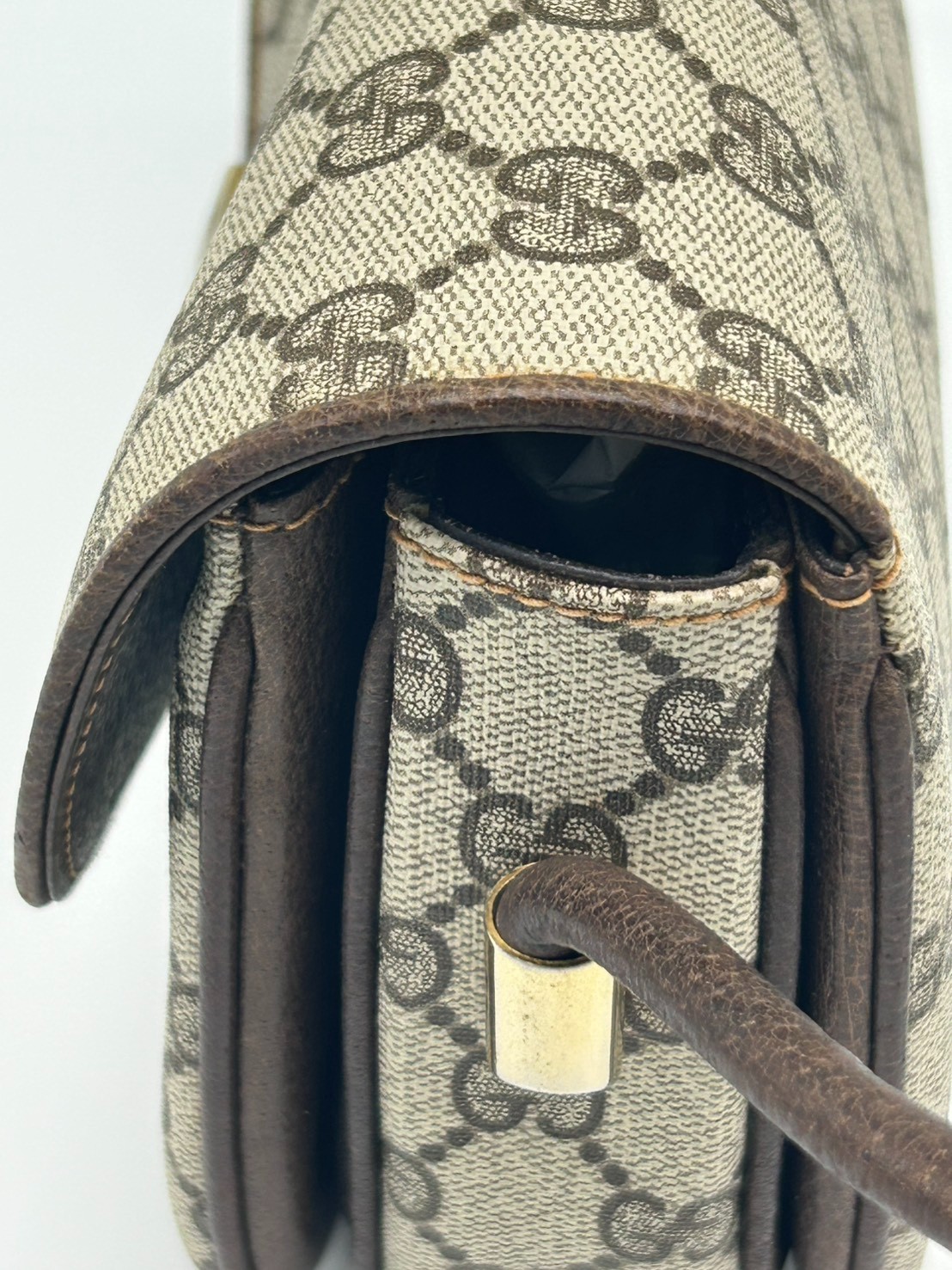 GUCCI Shoulder Bag GG Supreme Brown PVC Leather Vintage Authentic